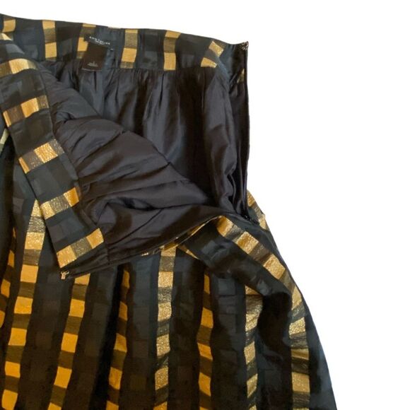 Ann Taylor Full Circle Skirt Women's Sz 4 Black Gold Check Cocktail Whimsygoth - Picture 8 of 14